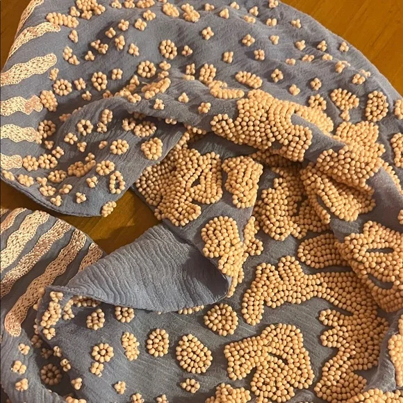 Mignonne Gavigan Kenya Le Charlotte Light Blue and Pink Embroidered Scarf - Picture 4 of 8